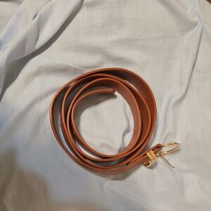 Source Unknown Tan Leather Waist Belt with Gold Ring Buckle